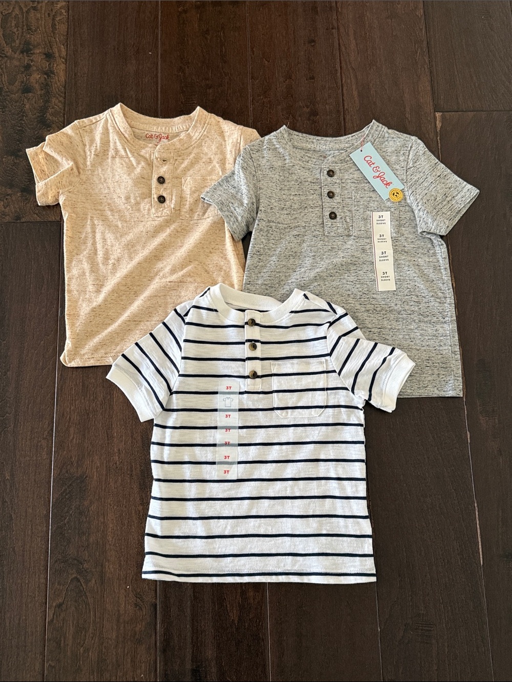 Cat & Jack and Old Navy Boys' Henley Tees Bundle - White Stripe and heathered